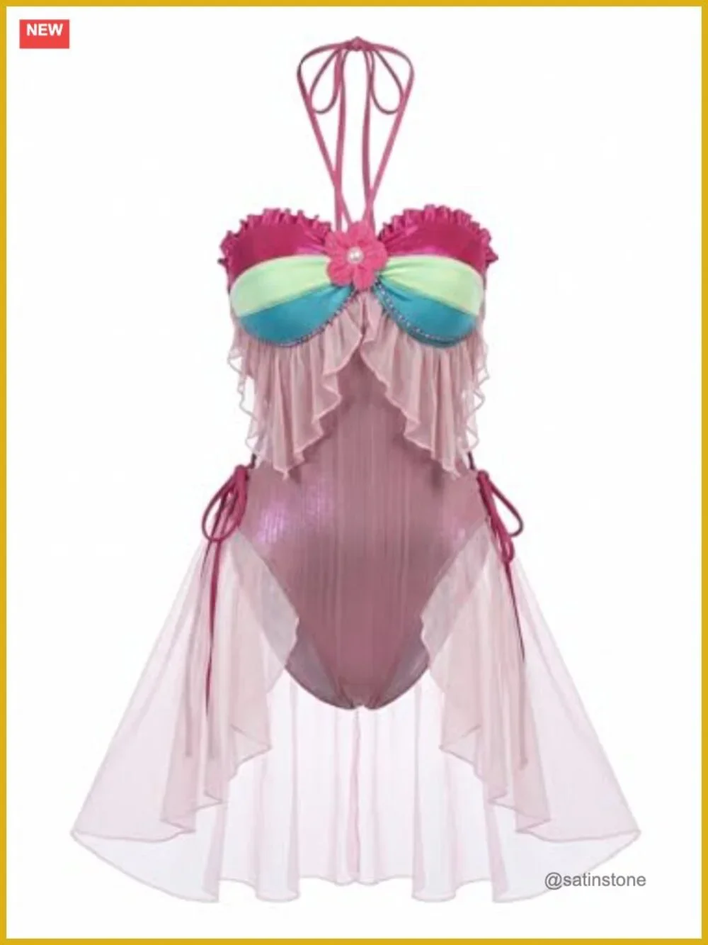 One Piece Swimsuit Halter Bathing Suit with Sleeves Cosplay Rave Outfit